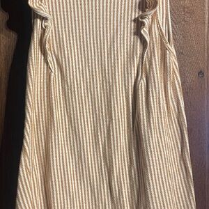 Striped Tan/ camel and white Women's Tank Top ruffle shoulder accents, Bestsey’s